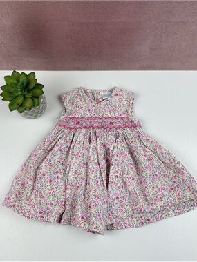 Edgehill Collection Pink White Floral Smocked Dress Baby Girl Size 3 Months